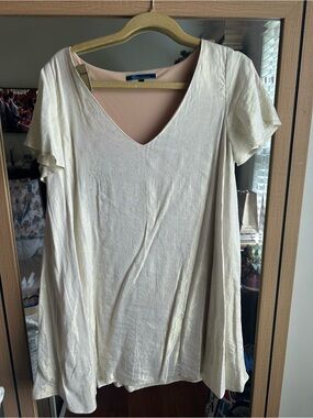 Cream V-Neck Tunic Dress with Flutter Sleeves